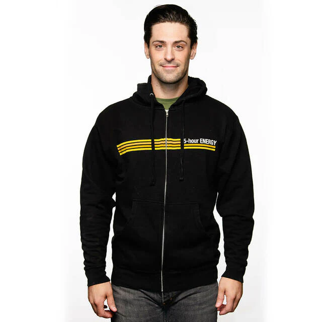 Black Zip Hoodie with Striped Logo - Image 3