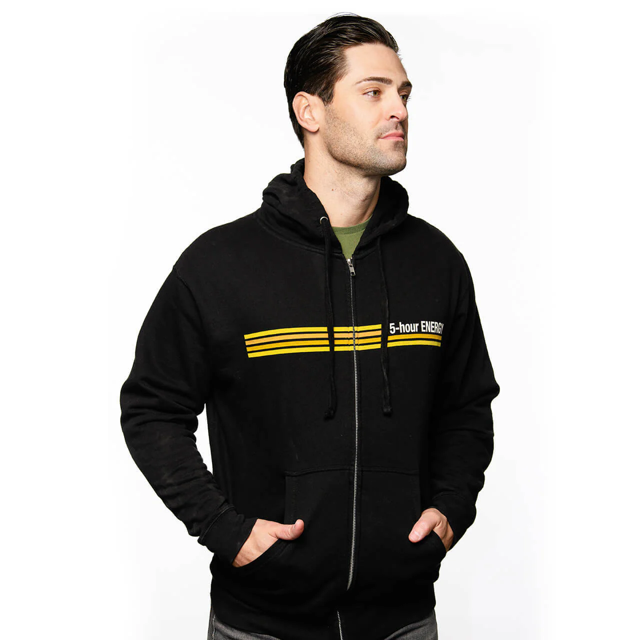 Black Zip Hoodie with Striped Logo - Image 5